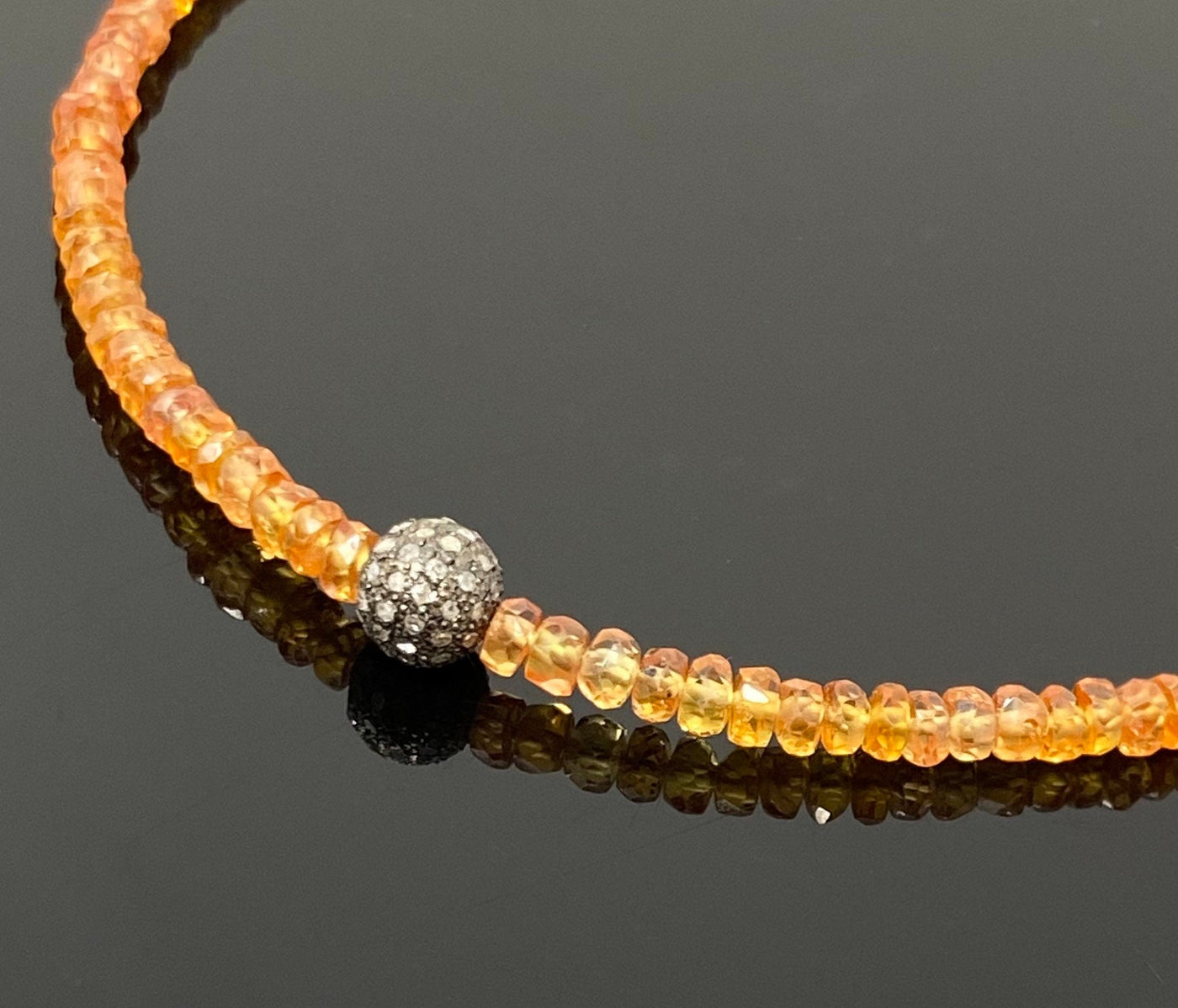 17.5” Genuine Orange Songea Sapphire Necklace with Pave Diamond Clasp,