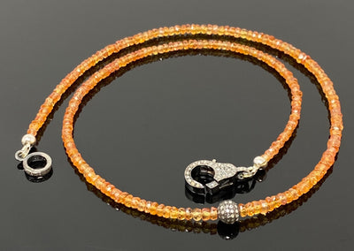 17.5” Genuine Orange Songea Sapphire Necklace with Pave Diamond Clasp,