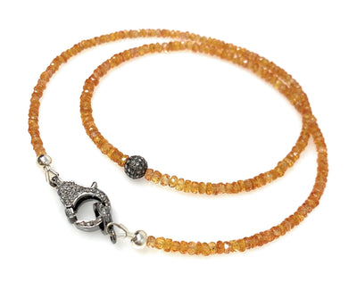 17.5” Genuine Orange Songea Sapphire Necklace with Pave Diamond Clasp,