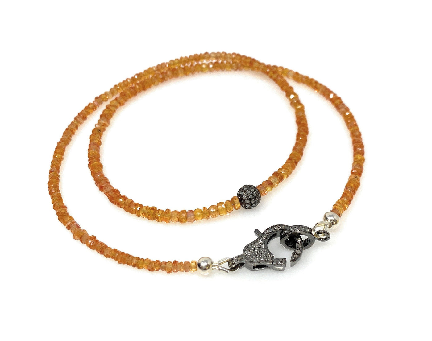 17.5” Genuine Orange Songea Sapphire Necklace with Pave Diamond Clasp,