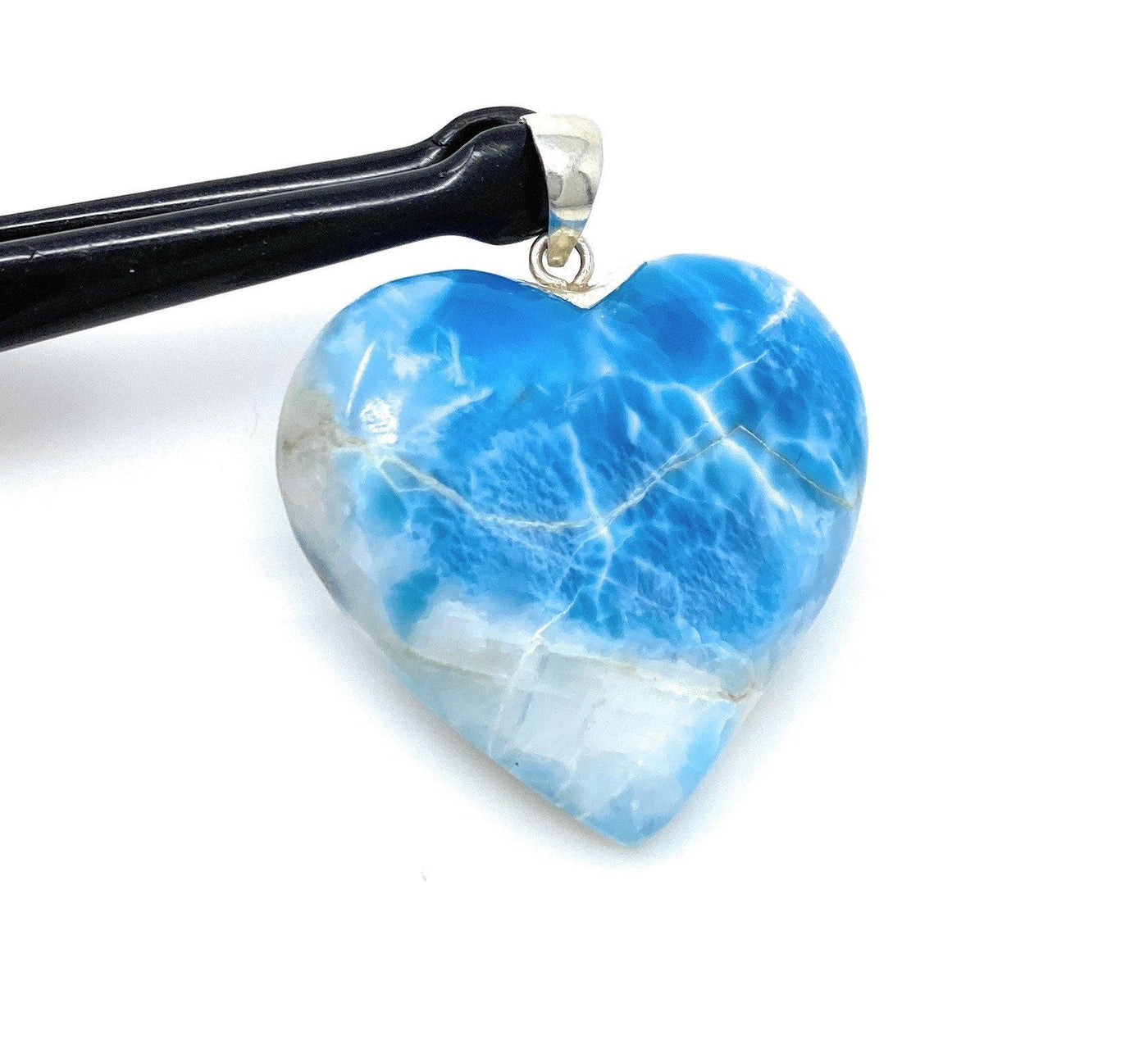 25.8g Larimar Heart Pendant, Large Larimar Sterling Silver Pendant,