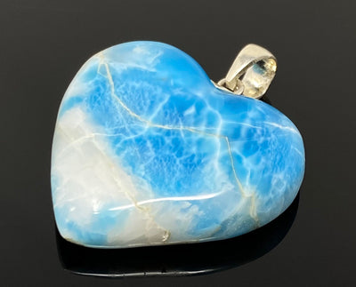 25.8g Larimar Heart Pendant, Large Larimar Sterling Silver Pendant,