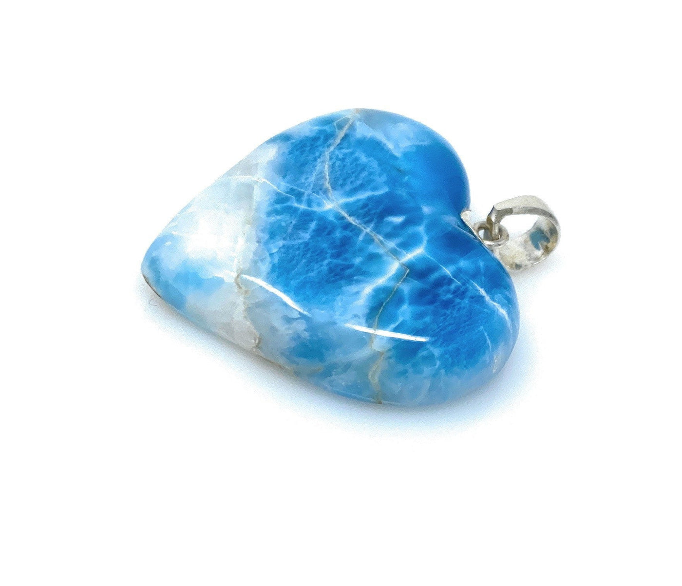 25.8g Larimar Heart Pendant, Large Larimar Sterling Silver Pendant,