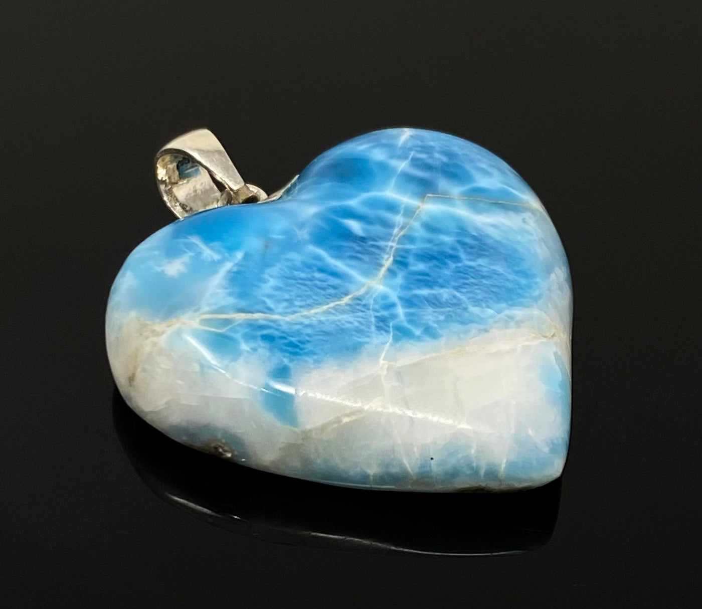 25.8g Larimar Heart Pendant, Large Larimar Sterling Silver Pendant,