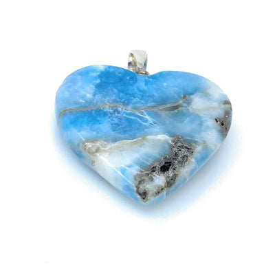 25.8g Larimar Heart Pendant, Large Larimar Sterling Silver Pendant,