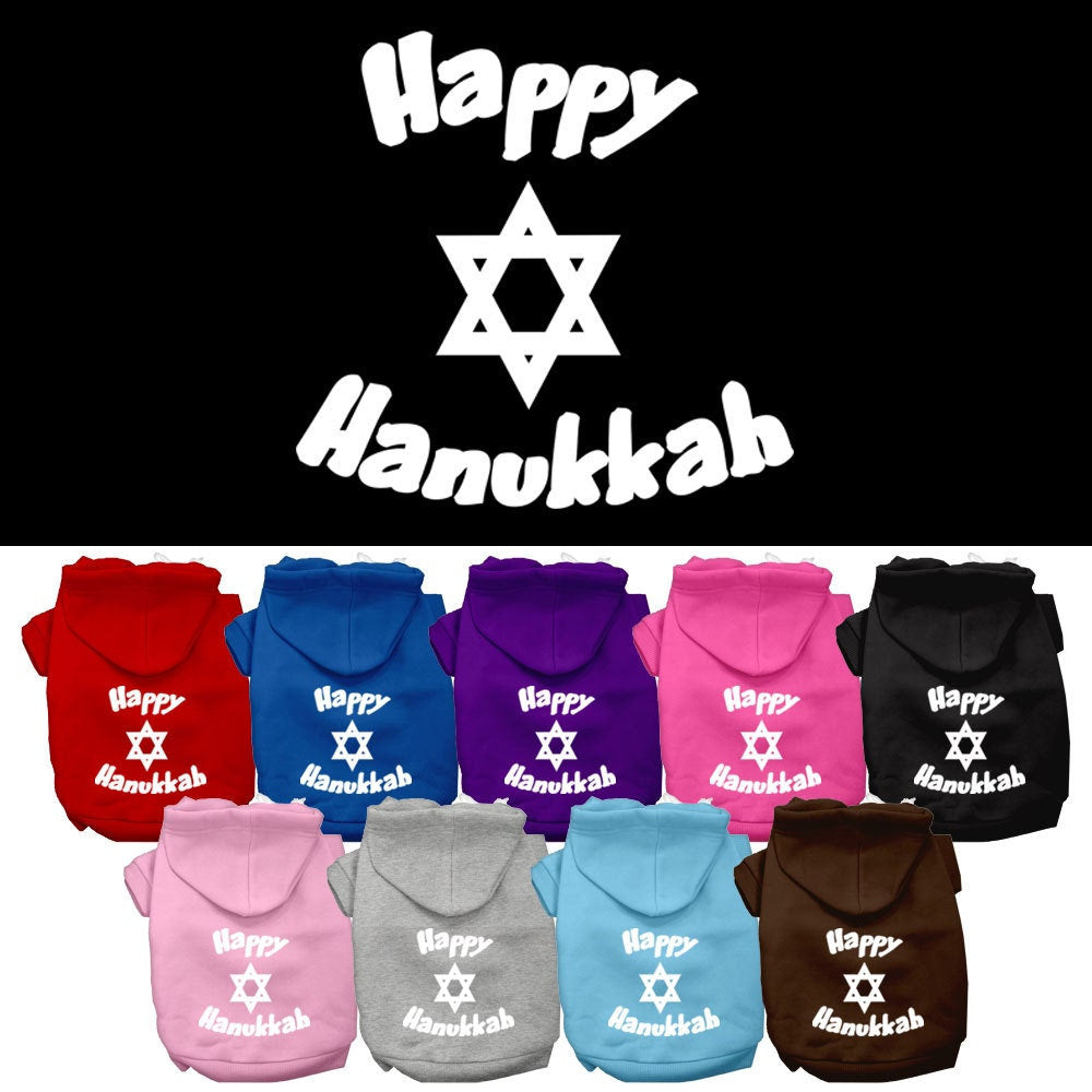 Hanukkah Pet Dog & Cat Hoodie Screen Printed, "Happy Hanukkah"