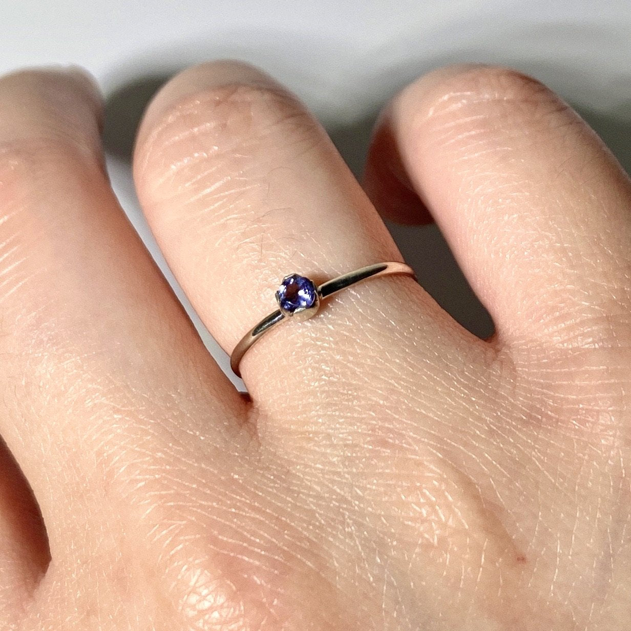 Dainty Iolite Solitaire Sterling Silver Ring