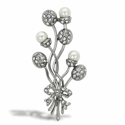 LO2835 - Imitation Rhodium White Metal Brooches with Synthetic Pearl