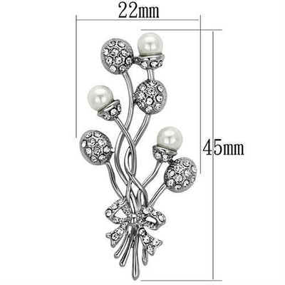 LO2835 - Imitation Rhodium White Metal Brooches with Synthetic Pearl