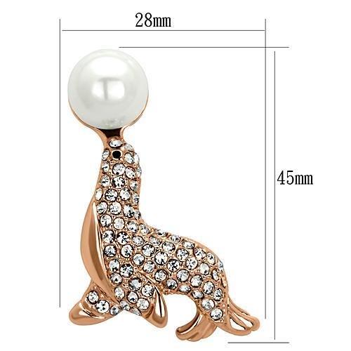 LO2873 - Flash Rose Gold White Metal Brooches with Synthetic Pearl in