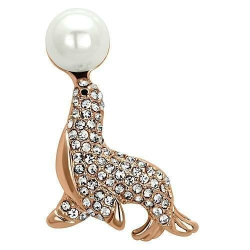 LO2873 - Flash Rose Gold White Metal Brooches with Synthetic Pearl in