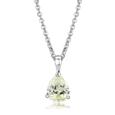 LO311 - Rhodium Brass Chain Pendant with AAA Grade CZ  in Citrine