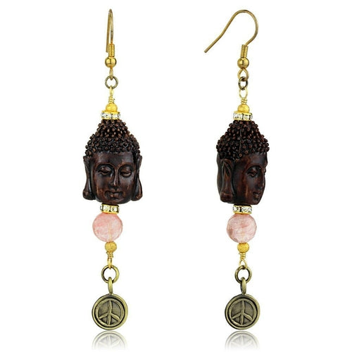 LO3808 - Antique Copper White Metal Earrings with Synthetic Glass Bead