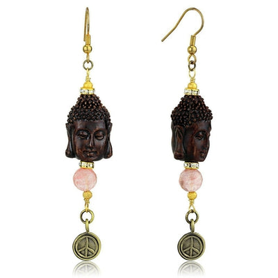 LO3808 - Antique Copper White Metal Earrings with Synthetic Glass Bead