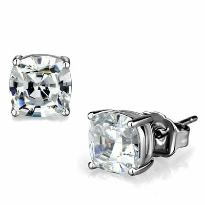 LO3948 - Rhodium Brass Earrings with AAA Grade CZ  in Clear