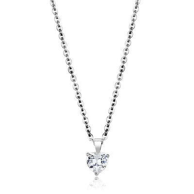 LO4171-16+2 - Rhodium Brass Chain Pendant with AAA Grade CZ  in Clear