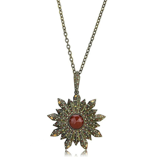 LO4219 - Antique Copper Brass Necklace with Synthetic Onyx in Red