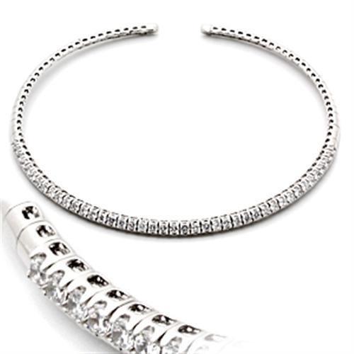 LO829 - Rhodium Brass Necklace with AAA Grade CZ  in Clear