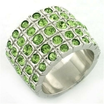 LOA658 - Rhodium Brass Ring with Top Grade Crystal  in Apple Green