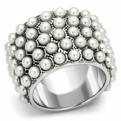 LOA832 - Rhodium Brass Ring with Synthetic Pearl in White