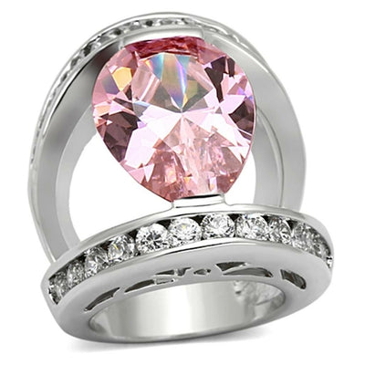 LOA924 - Rhodium Brass Ring with AAA Grade CZ  in Rose