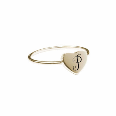 P Comfort Fit Initial Heart Ring