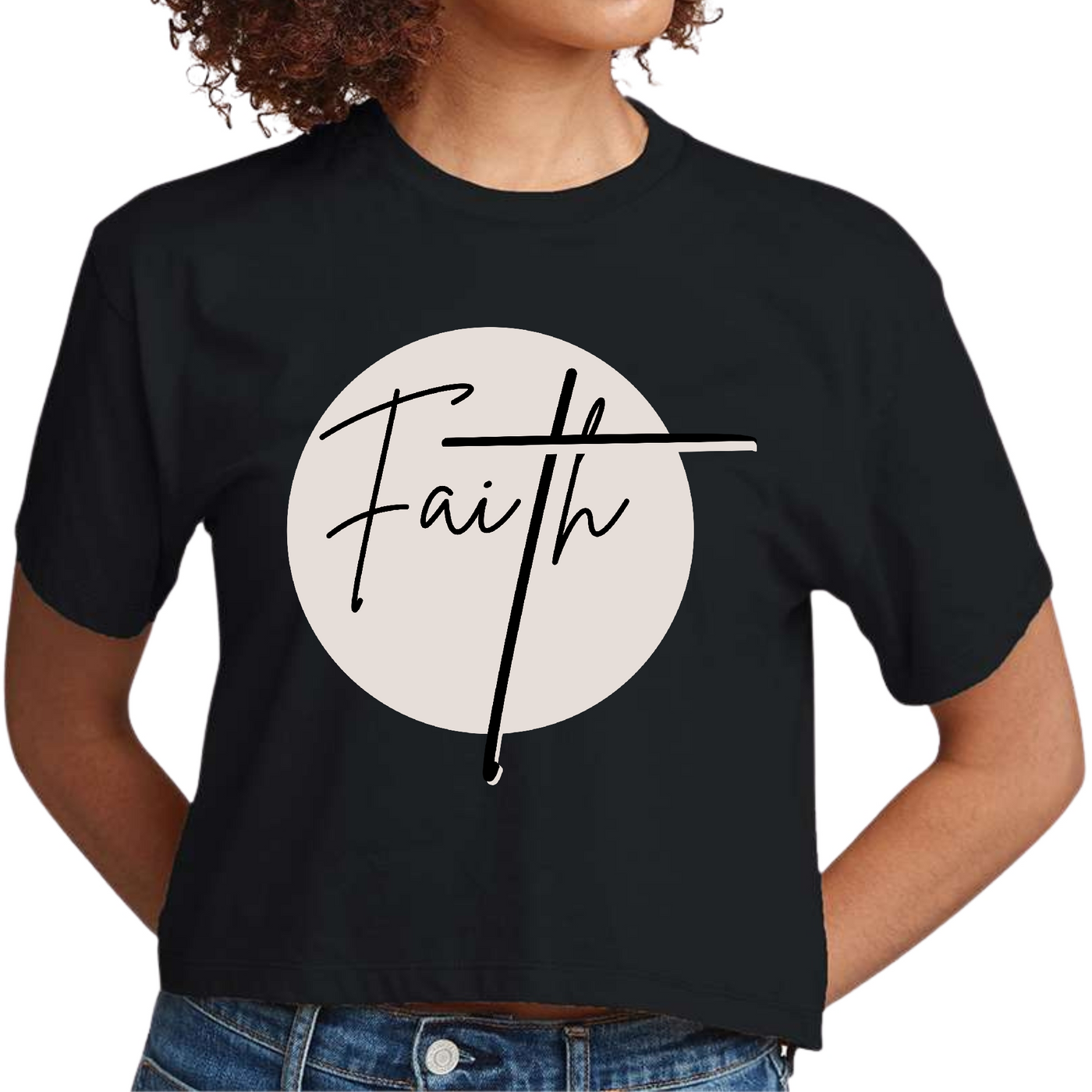 Womens Cropped T-shirt Faith  - Christian Affirmation - Brown And