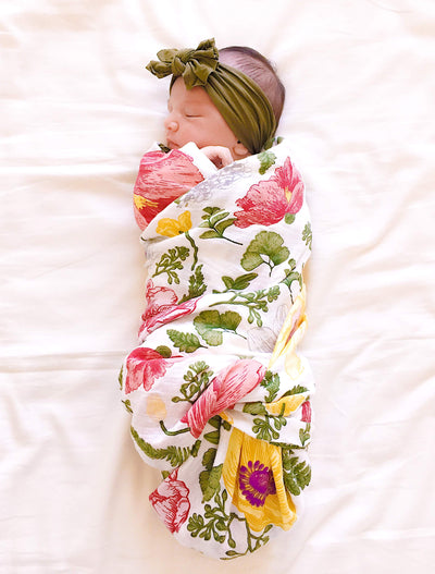 Bamboo Viscose Muslin Swaddle Floral Blanket