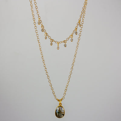 Labradorite Layered Pendant and Beads Necklace