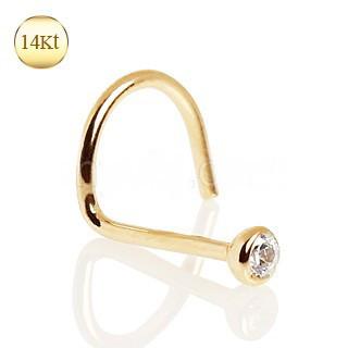 14Kt Yellow Gold Screw Nose Ring with Press Fit CZ