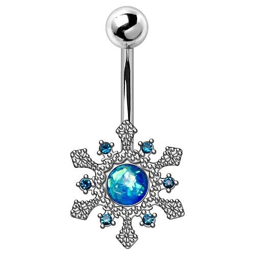 316L Stainless Steel Blue Snowflake Navel Ring