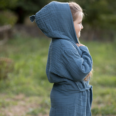 OrganicEra Muslin Bathrobe,Indigo