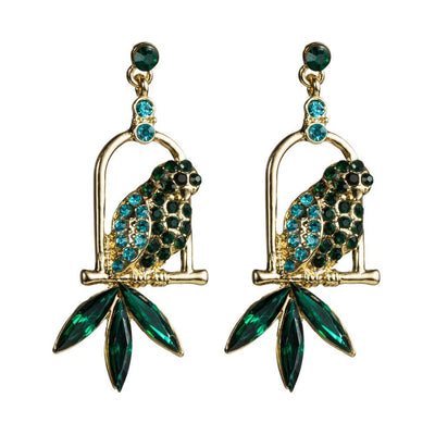 Novelty Design Rhinestone Parrot Birds Dangle Earrings For Women