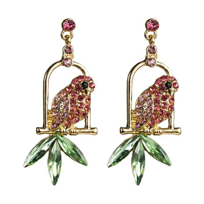 Novelty Design Rhinestone Parrot Birds Dangle Earrings For Women