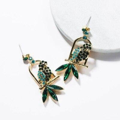 Novelty Design Rhinestone Parrot Birds Dangle Earrings For Women