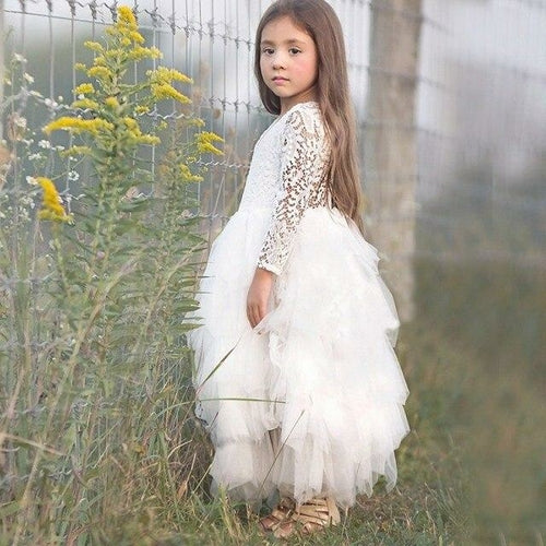 Lace Girls Long Dress Kids Pageant Clothes Children Tutu Layered Dress