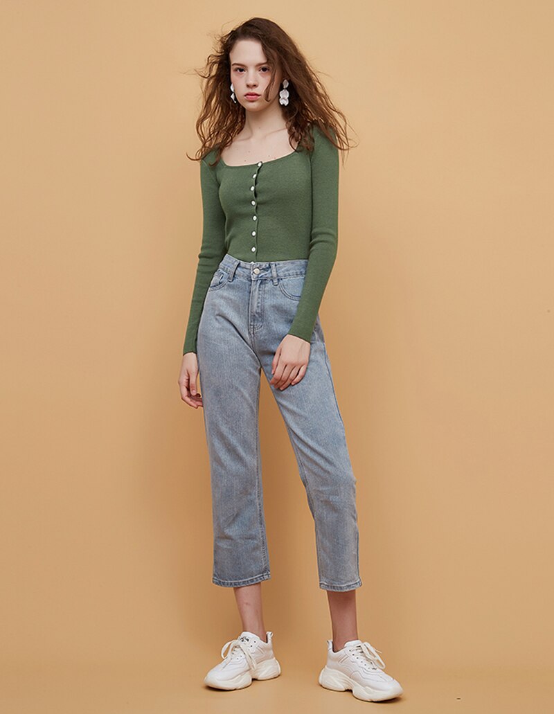 Square Collar Women Green Blouse Shirt Female Elegant  Spring Autumn