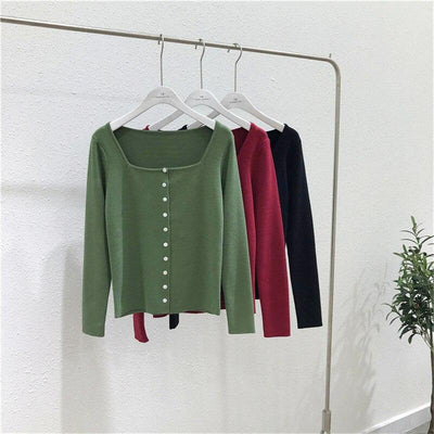 Square Collar Women Green Blouse Shirt Female Elegant  Spring Autumn