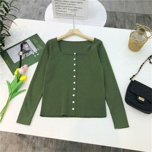 Square Collar Women Green Blouse Shirt Female Elegant  Spring Autumn