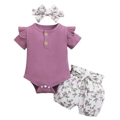 3Pcs Baby Girl Outfit Set Newborn Toddler Girls Clothes Ruffle Flower