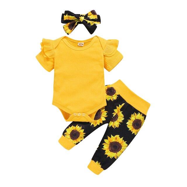 3Pcs Baby Girl Outfit Set Newborn Toddler Girls Clothes Ruffle Flower