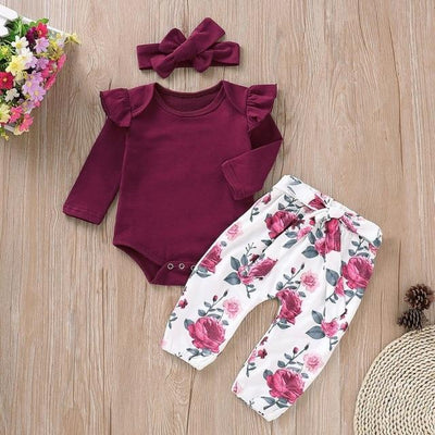 3Pcs Baby Girl Outfit Set Newborn Toddler Girls Clothes Ruffle Flower