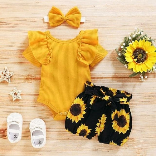 3Pcs Baby Girl Outfit Set Newborn Toddler Girls Clothes Ruffle Flower