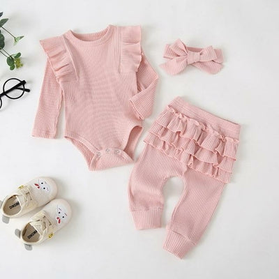 3Pcs Baby Girl Outfit Set Newborn Toddler Girls Clothes Ruffle Flower