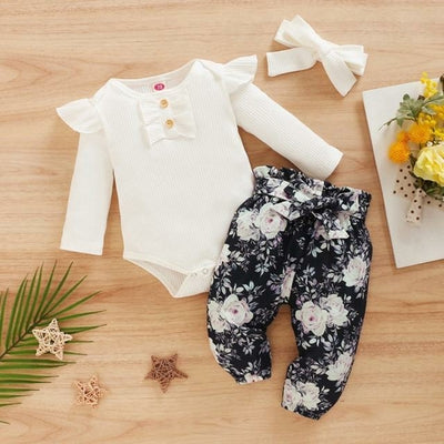 3Pcs Baby Girl Outfit Set Newborn Toddler Girls Clothes Ruffle Flower