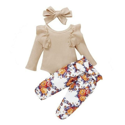 3Pcs Baby Girl Outfit Set Newborn Toddler Girls Clothes Ruffle Flower