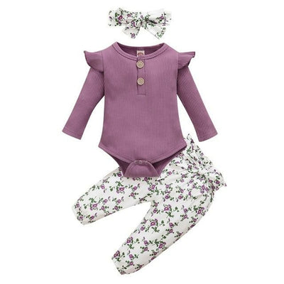 3Pcs Baby Girl Outfit Set Newborn Toddler Girls Clothes Ruffle Flower