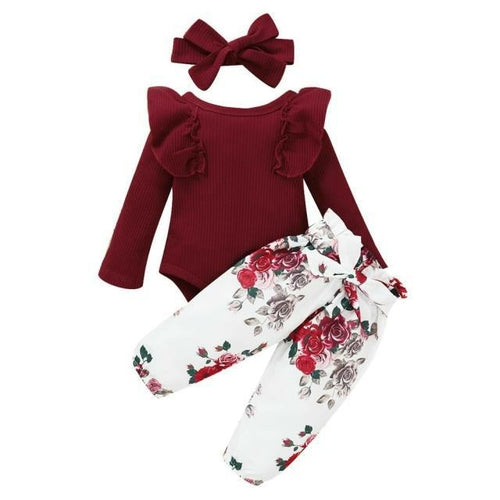 3Pcs Baby Girl Outfit Set Newborn Toddler Girls Clothes Ruffle Flower