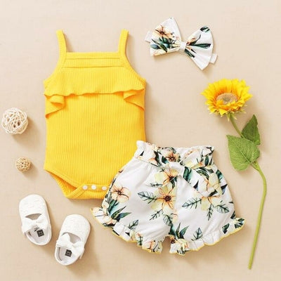 3Pcs Baby Girl Outfit Set Newborn Toddler Girls Clothes Ruffle Flower