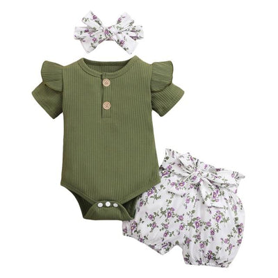 3Pcs Baby Girl Outfit Set Newborn Toddler Girls Clothes Ruffle Flower